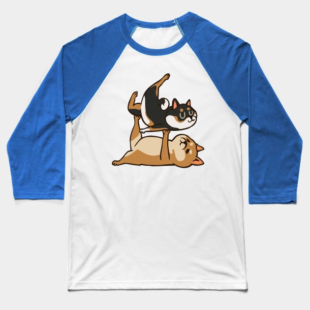 Acroyoga Shiba Inu Baseball T-Shirt by huebucket